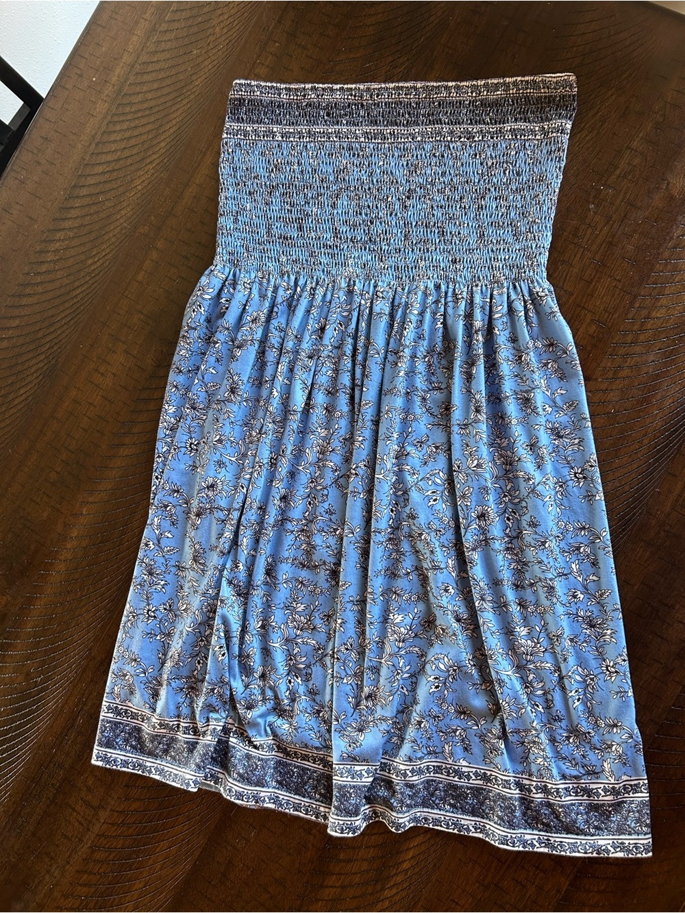 Blue Floral Mini Strapless Dress